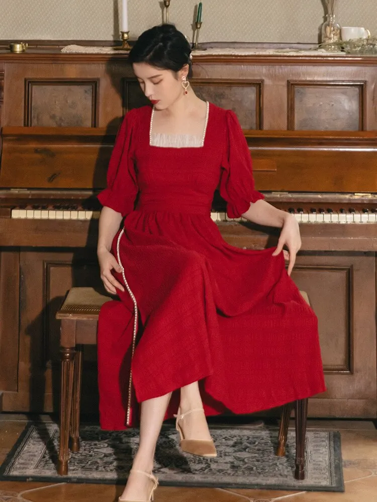 Red Beaded Elegant Retro Dress