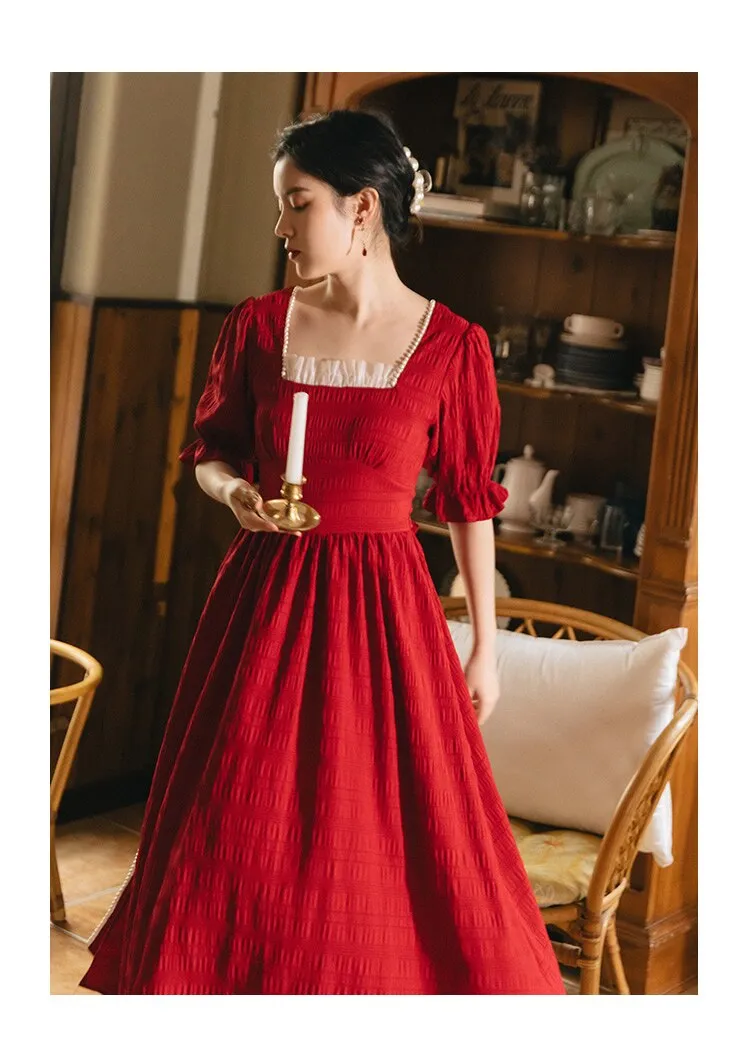 Red Beaded Elegant Retro Dress