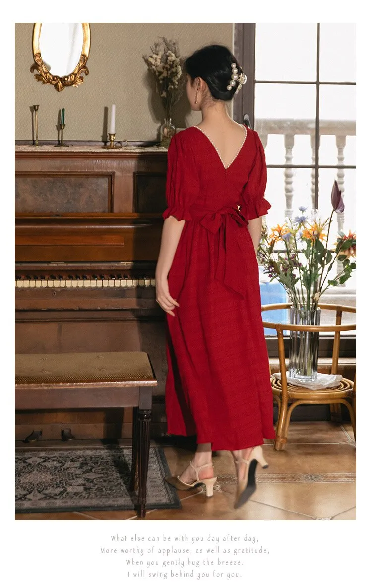 Red Beaded Elegant Retro Dress