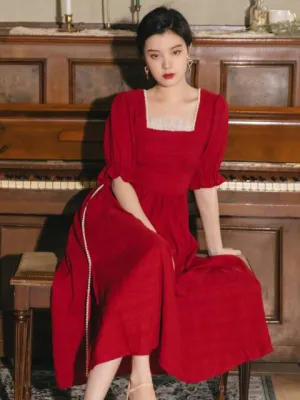 Red Beaded Elegant Retro Dress
