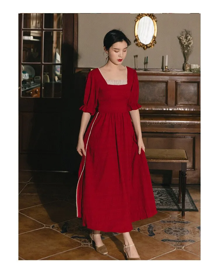 Red Beaded Elegant Retro Dress