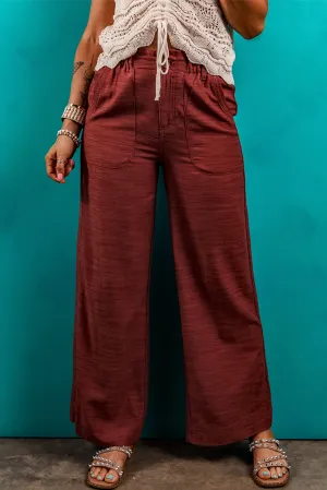 Red Dahlia Elastic Waist Pocketed Casual Straight Leg Pants