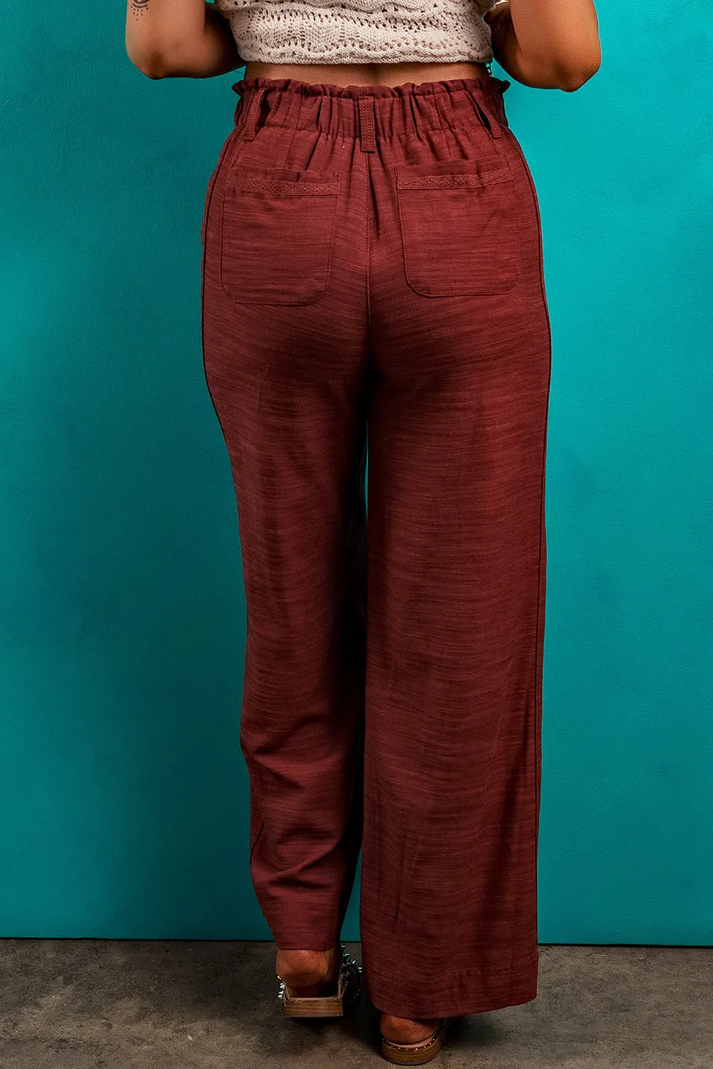 Red Dahlia Elastic Waist Pocketed Casual Straight Leg Pants