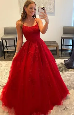 Red Long Lace 2024 Prom Dresses Sexy Spaghetti Straps Formal Dresses