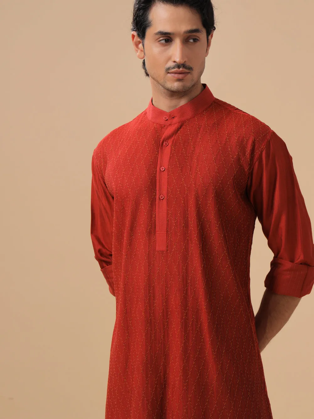 Red Silk Kurta