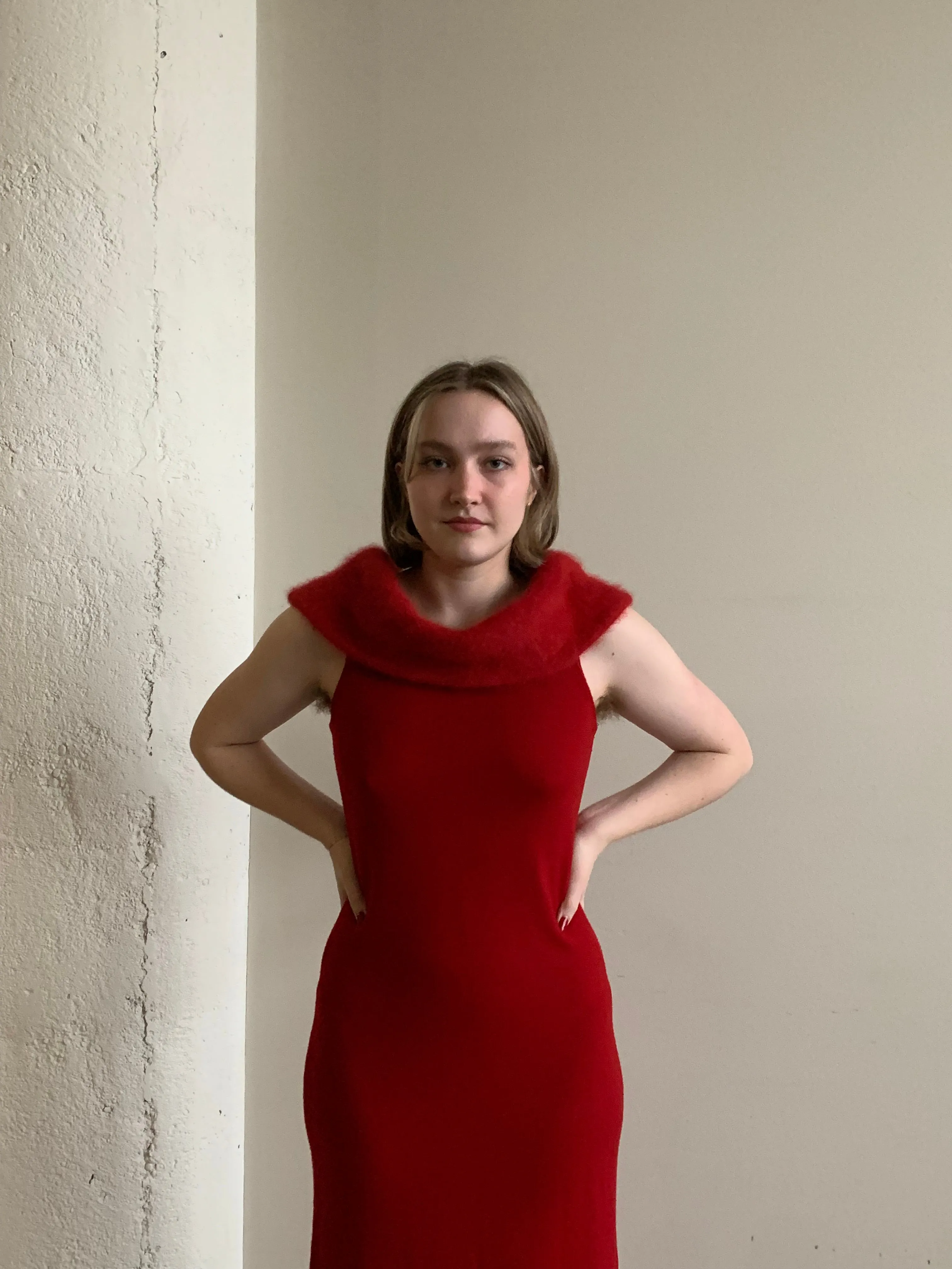 Red wool evening dress
