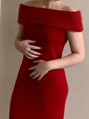 Red wool evening dress