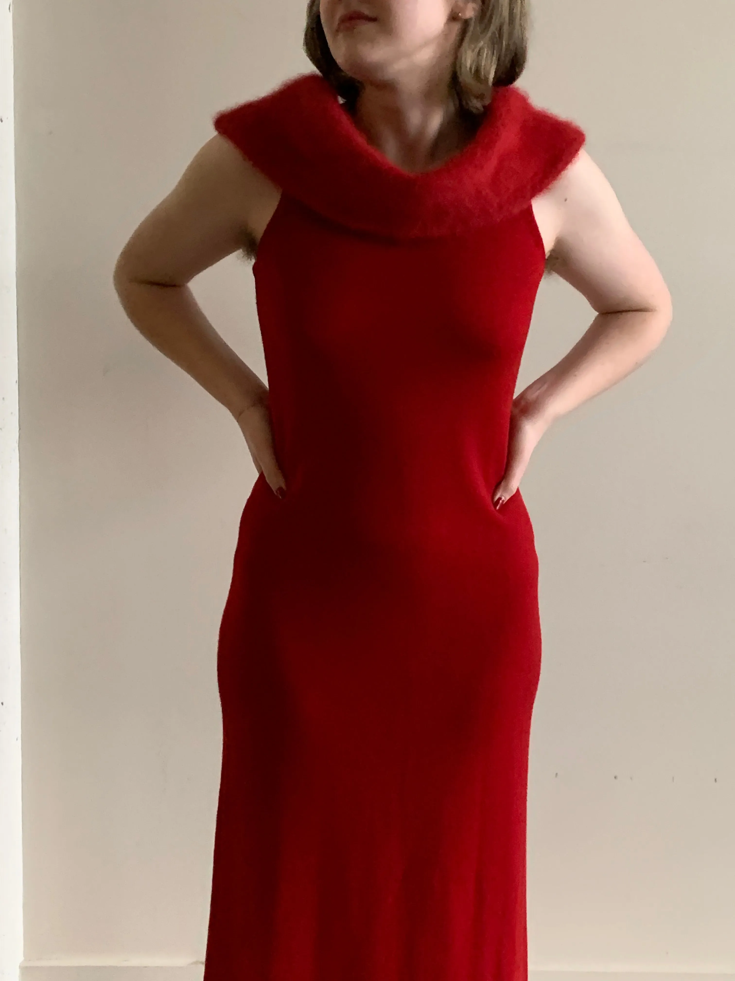 Red wool evening dress