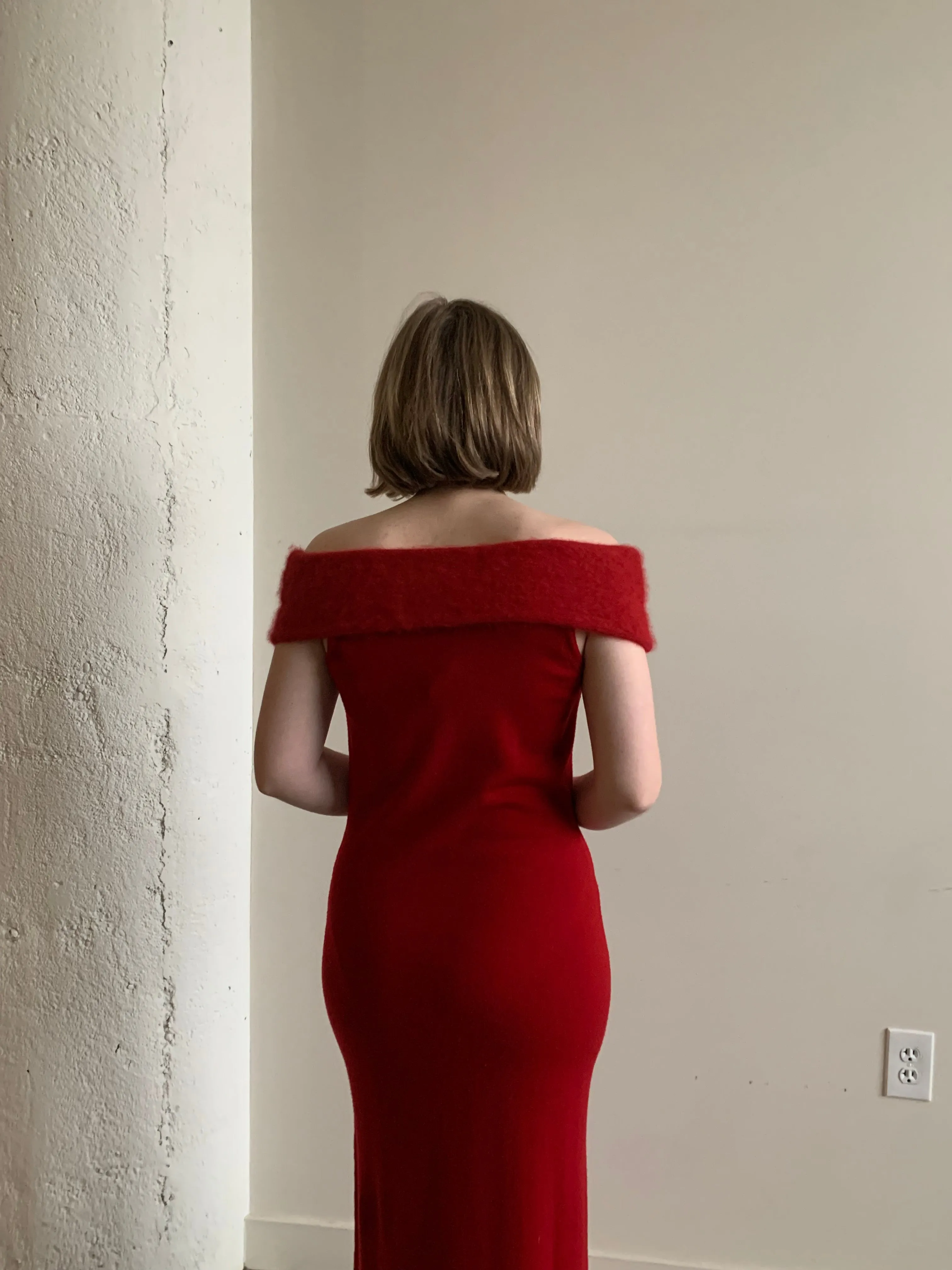 Red wool evening dress
