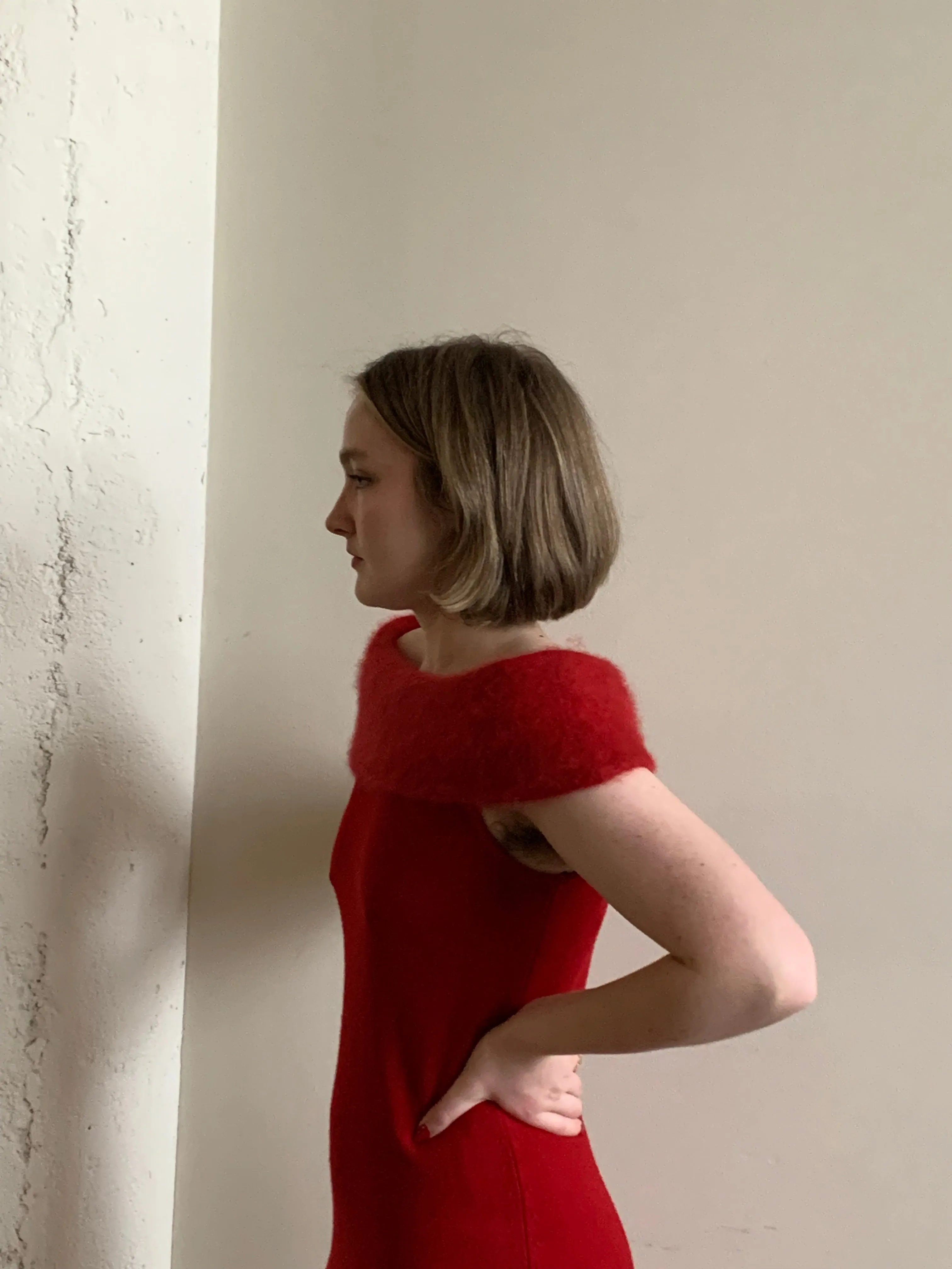 Red wool evening dress