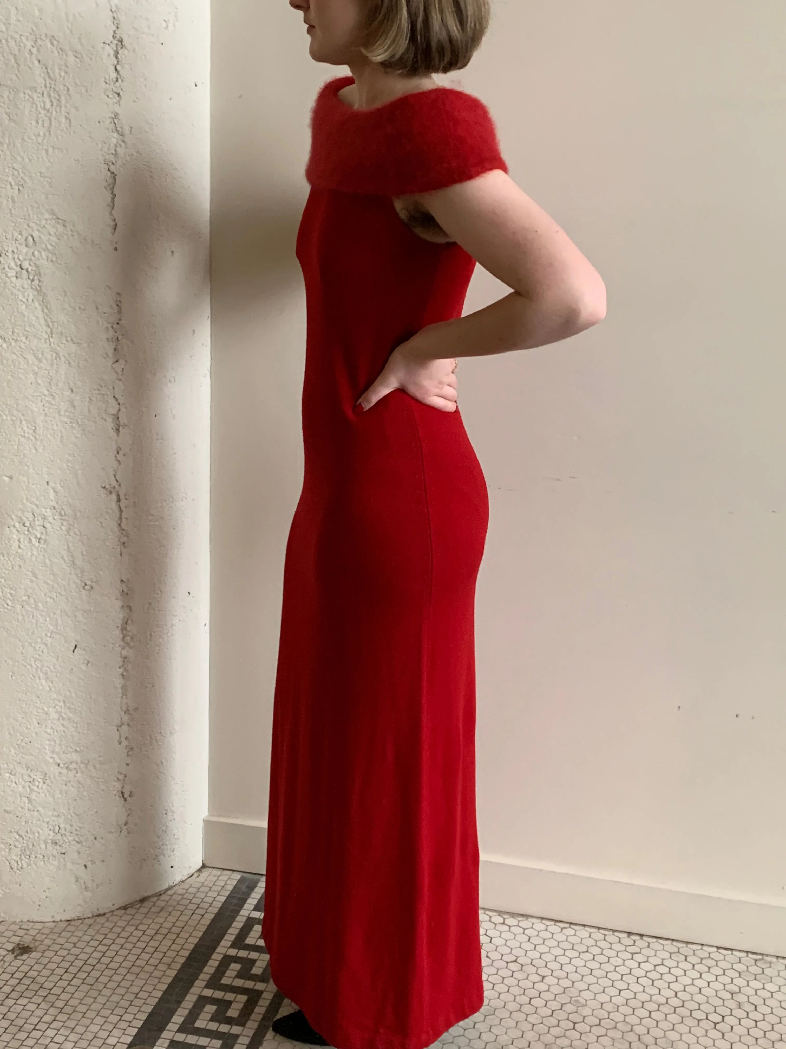 Red wool evening dress