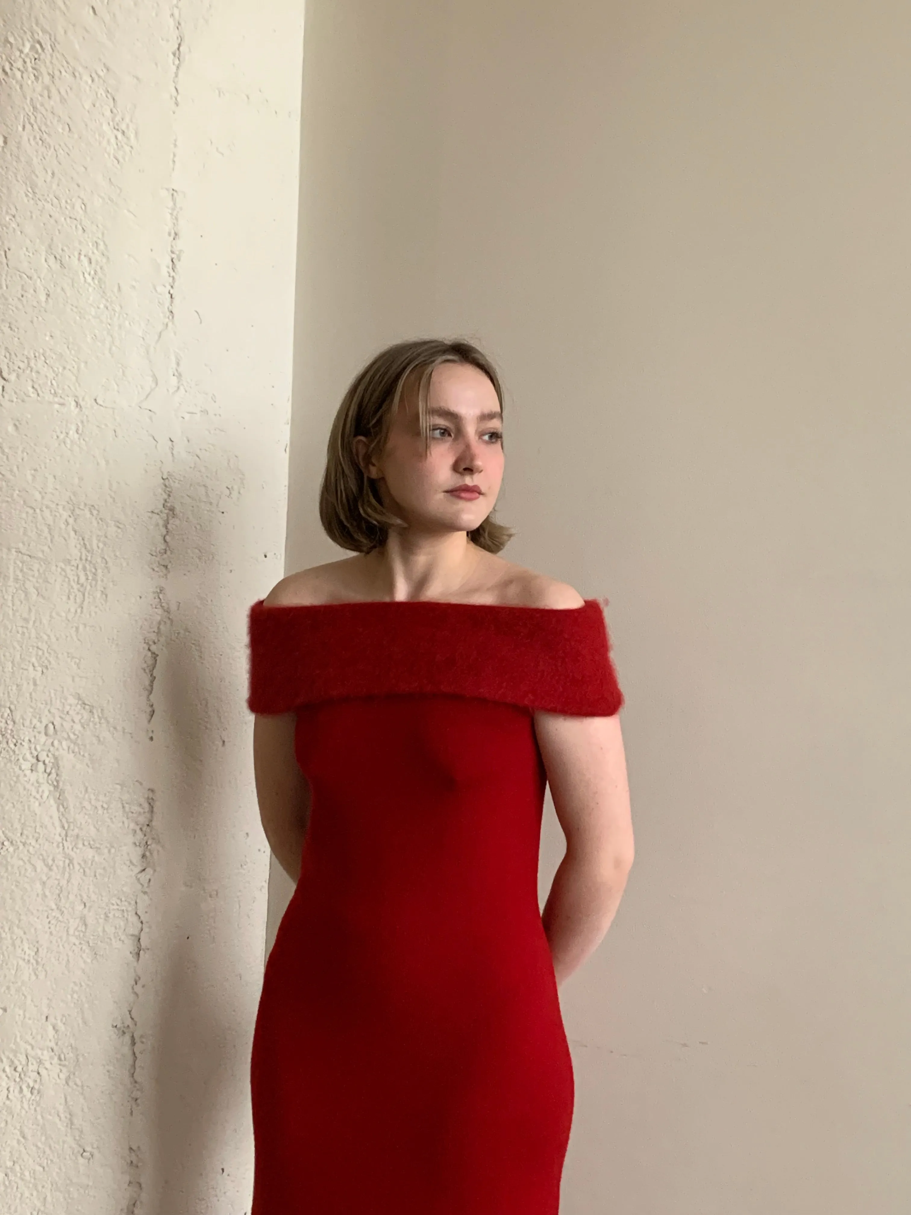 Red wool evening dress