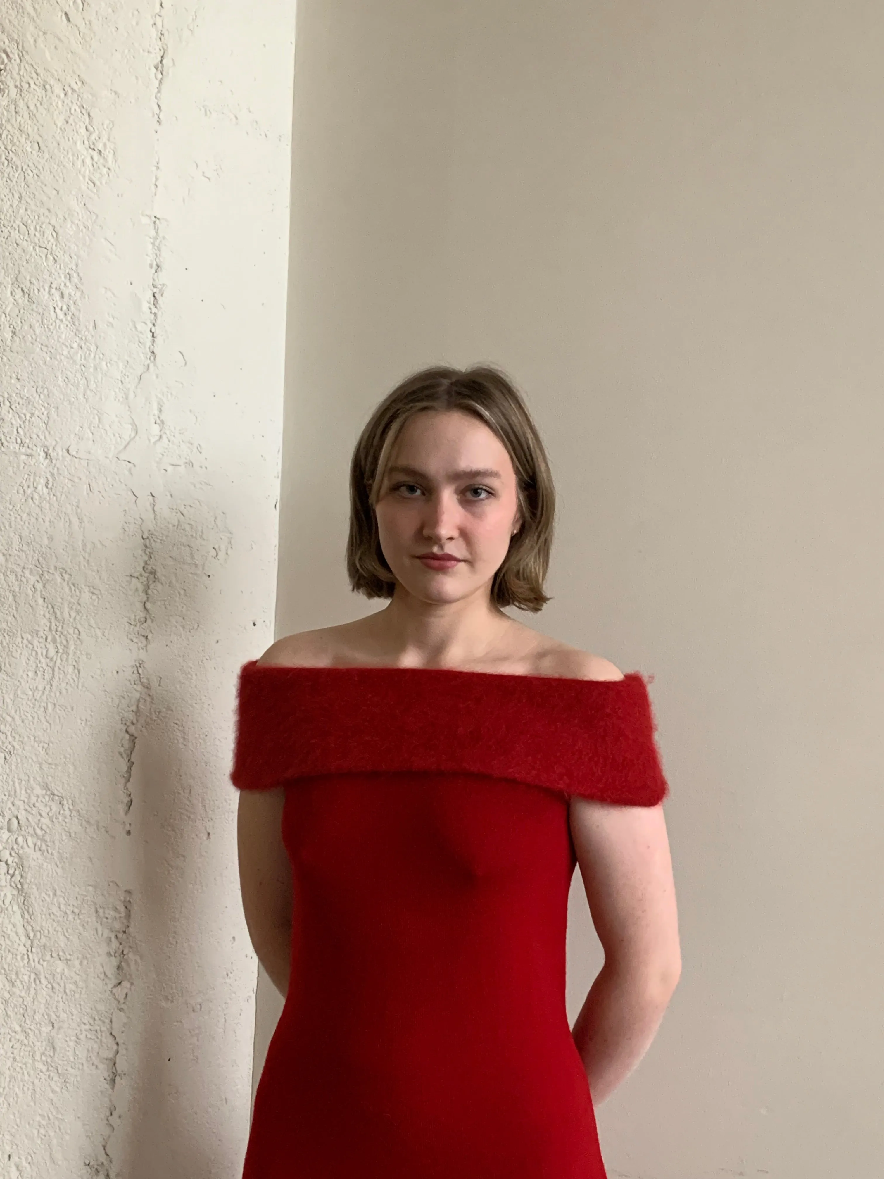 Red wool evening dress