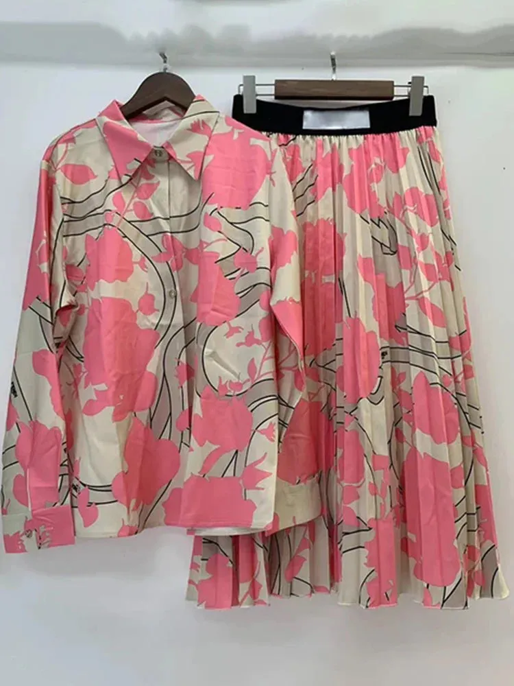 Retro Geometric Print Lapel Shirt two-piece set