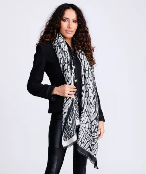 Reversible Black Grey Animal Print Winter Scarf