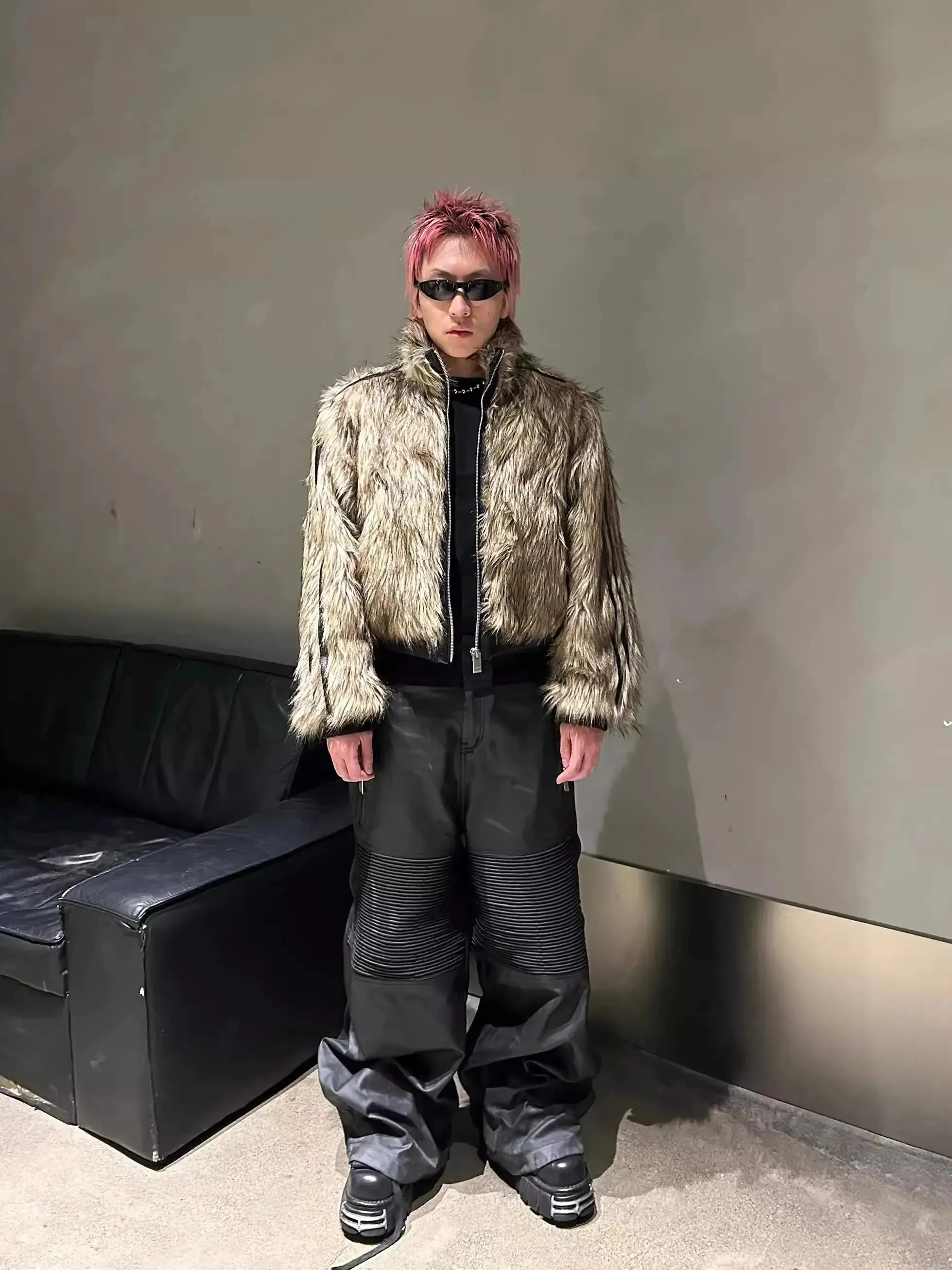 Reversible Striped Faux Fur Leather Jacket