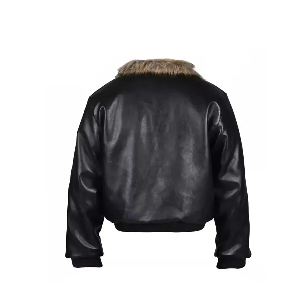 Reversible Striped Faux Fur Leather Jacket