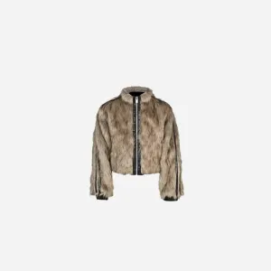 Reversible Striped Faux Fur Leather Jacket