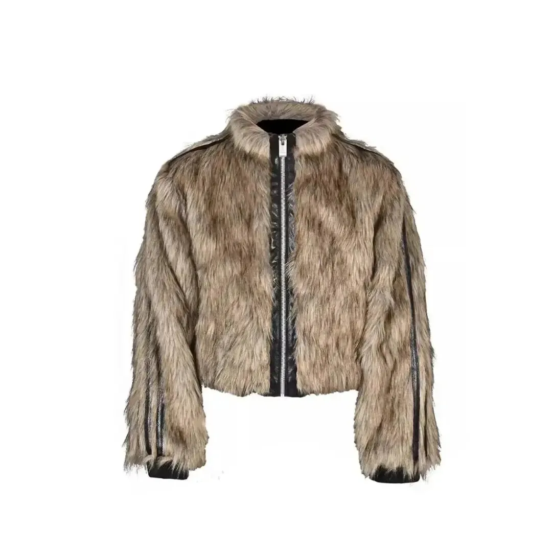 Reversible Striped Faux Fur Leather Jacket