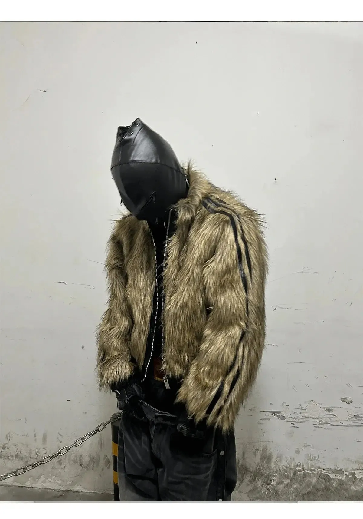 Reversible Striped Faux Fur Leather Jacket