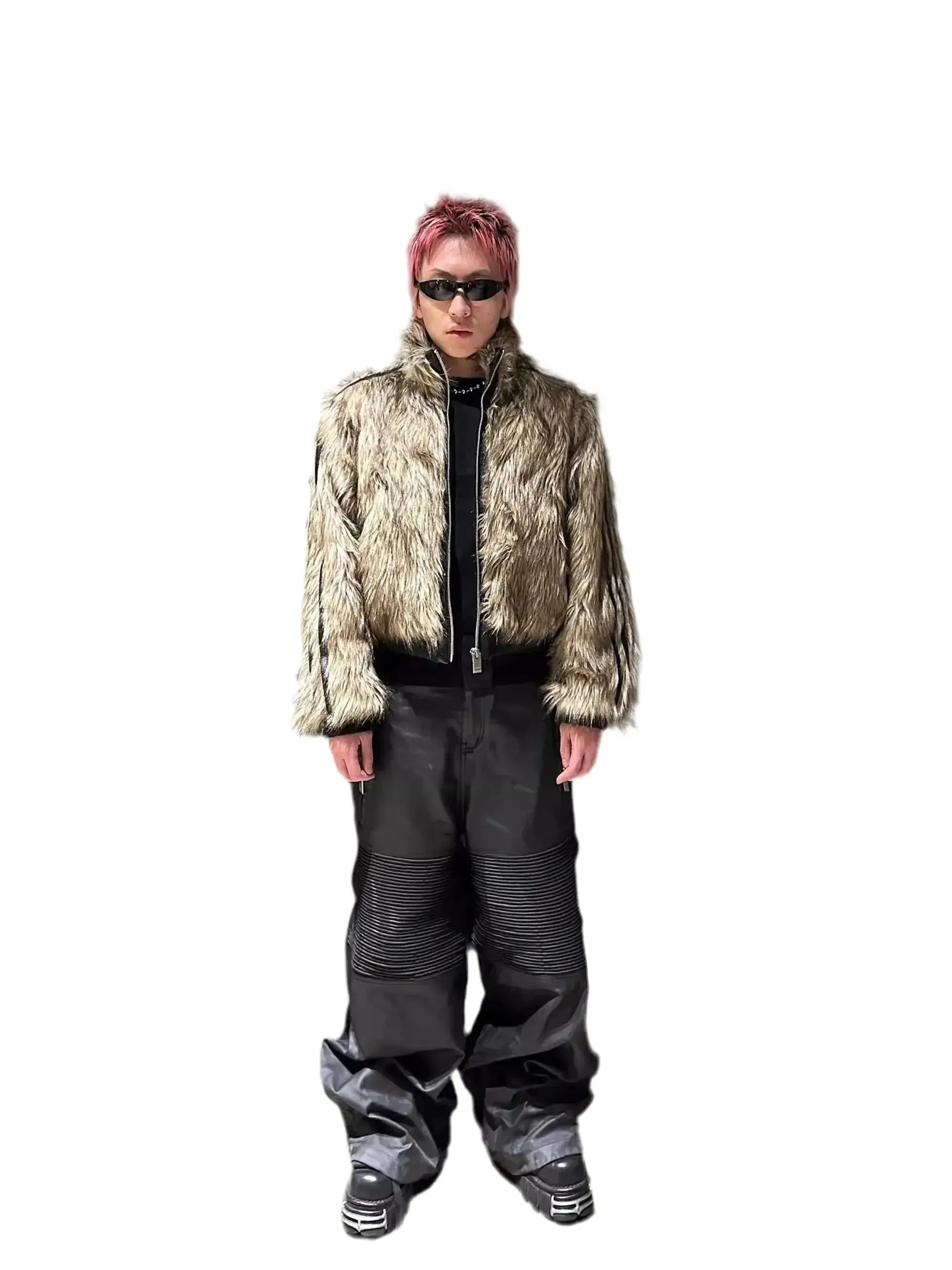 Reversible Striped Faux Fur Leather Jacket