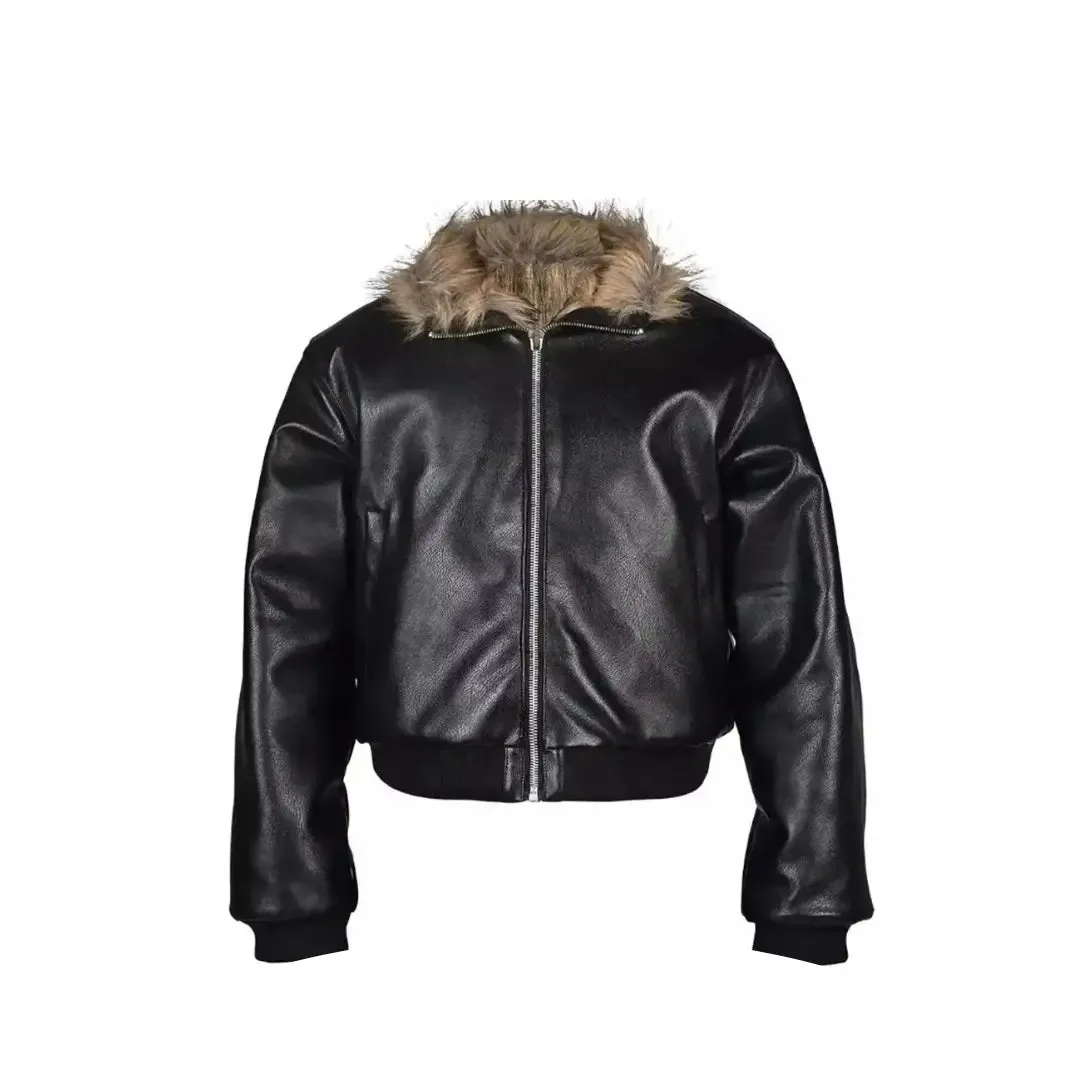 Reversible Striped Faux Fur Leather Jacket