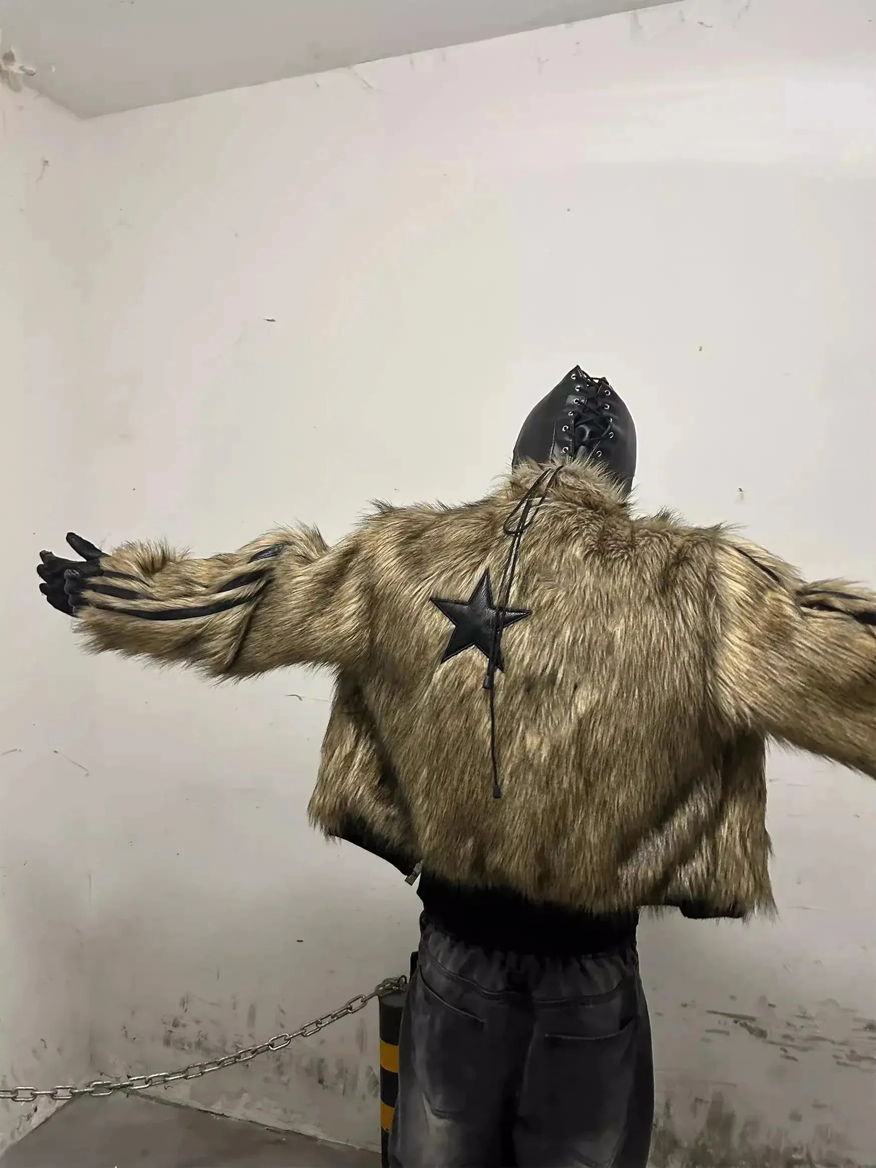 Reversible Striped Faux Fur Leather Jacket