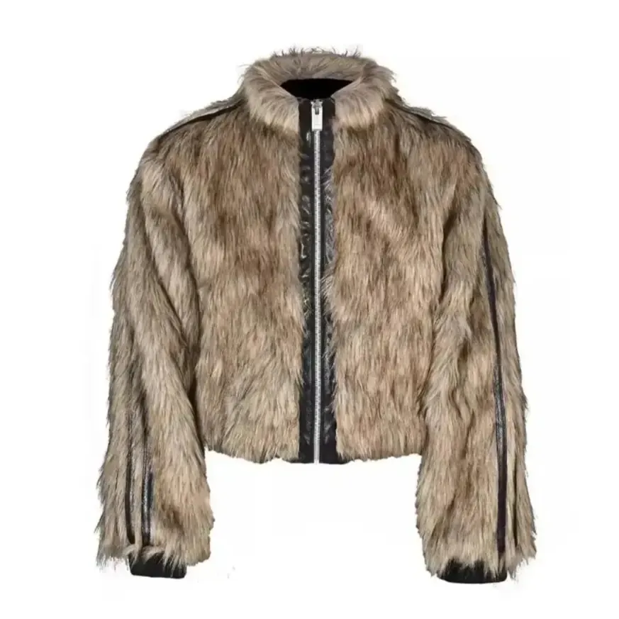 Reversible Striped Faux Fur Leather Jacket