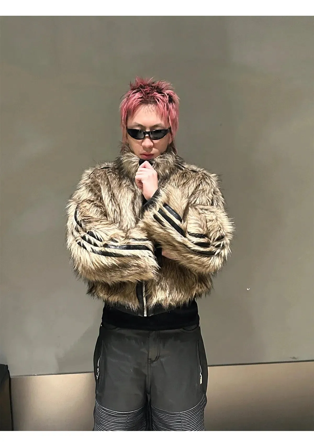 Reversible Striped Faux Fur Leather Jacket