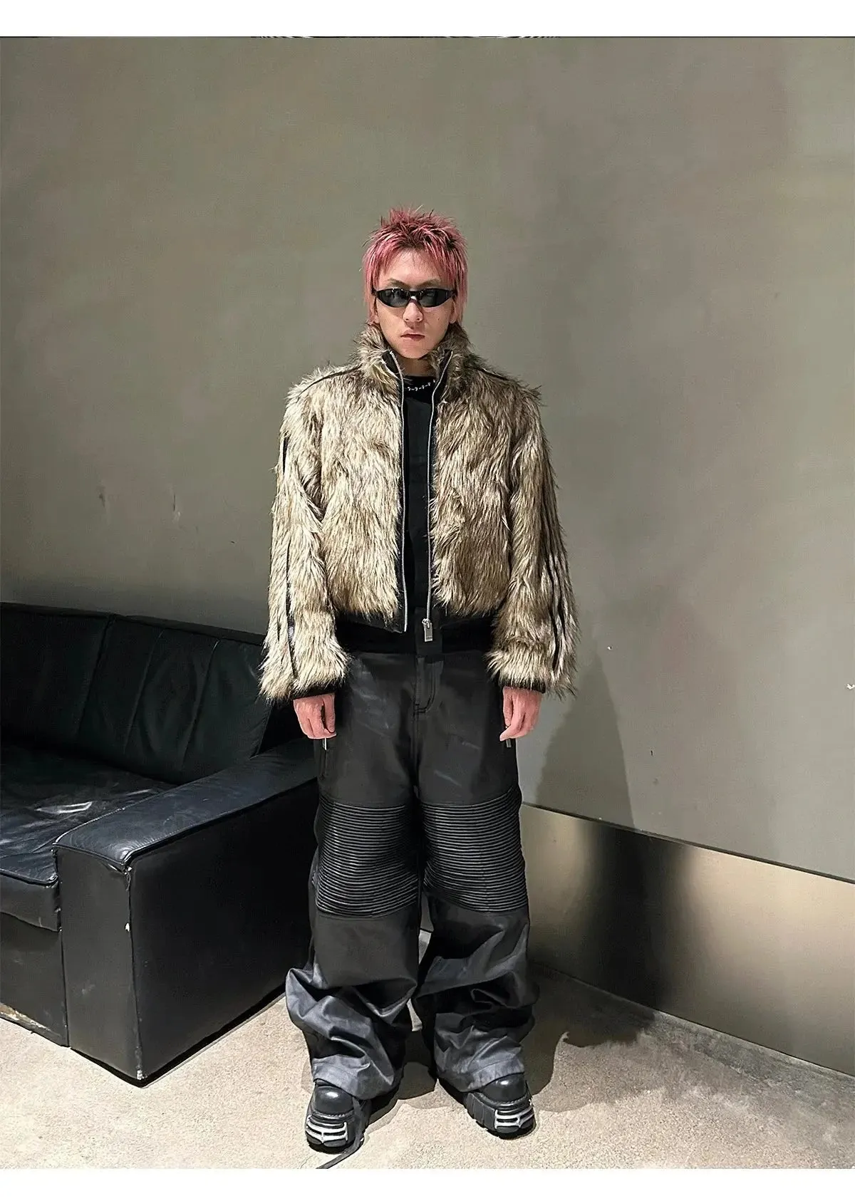 Reversible Striped Faux Fur Leather Jacket
