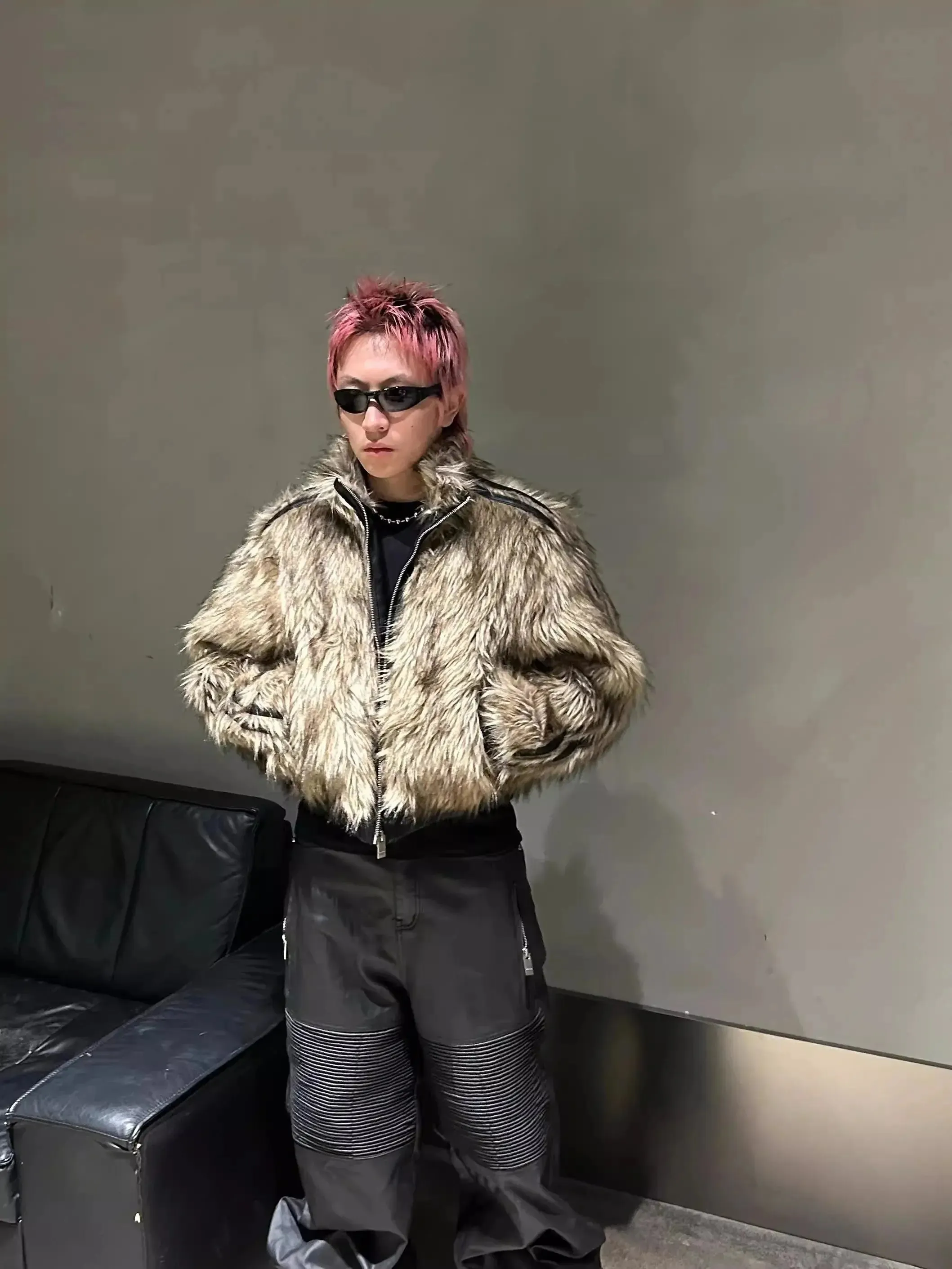 Reversible Striped Faux Fur Leather Jacket
