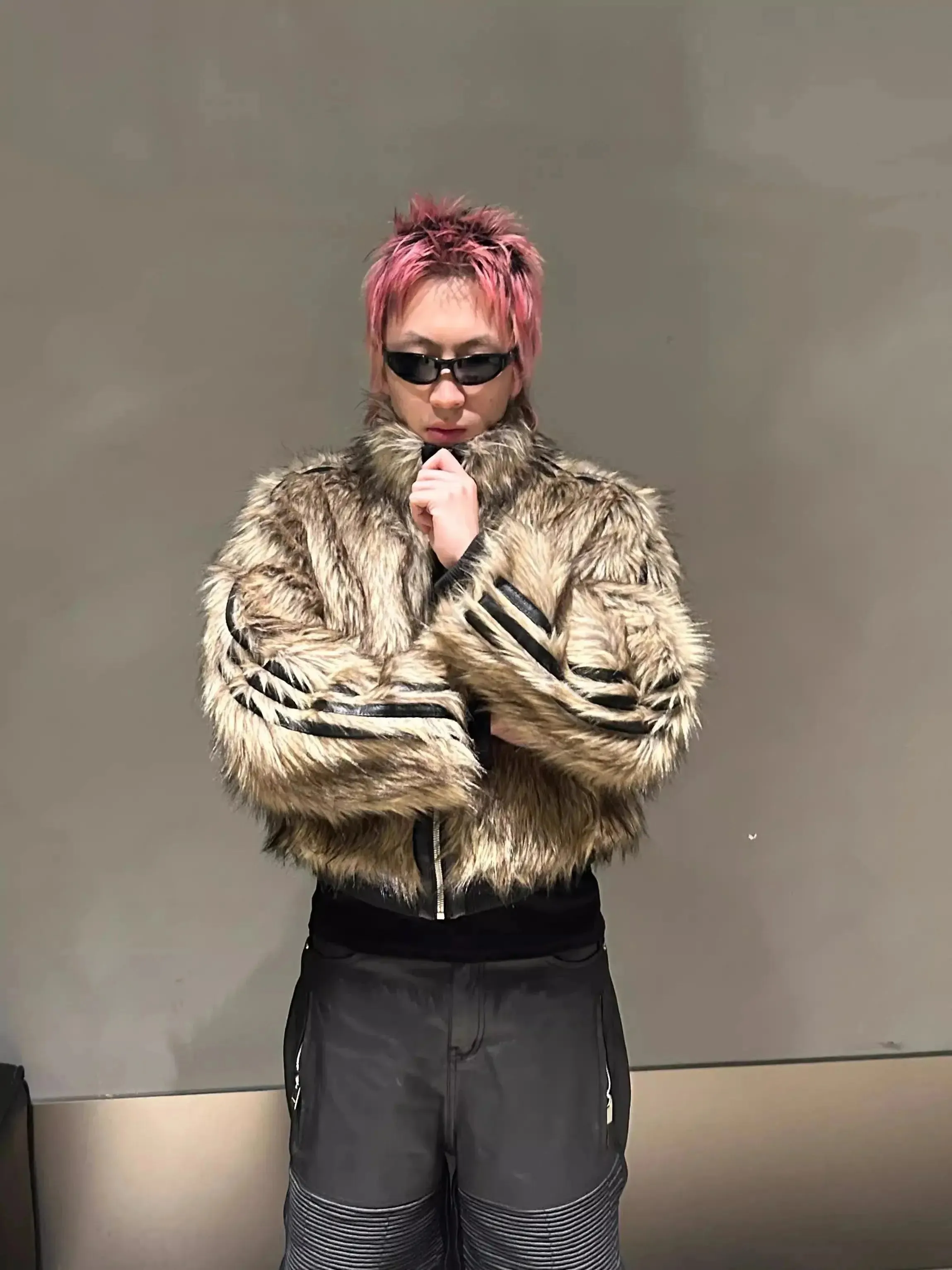 Reversible Striped Faux Fur Leather Jacket