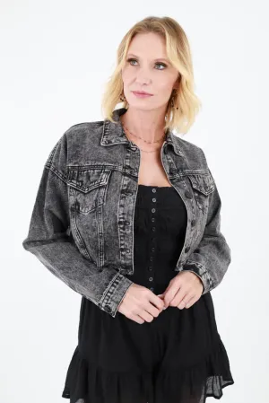 Rhinestone Fringe Denim Jacket - Black