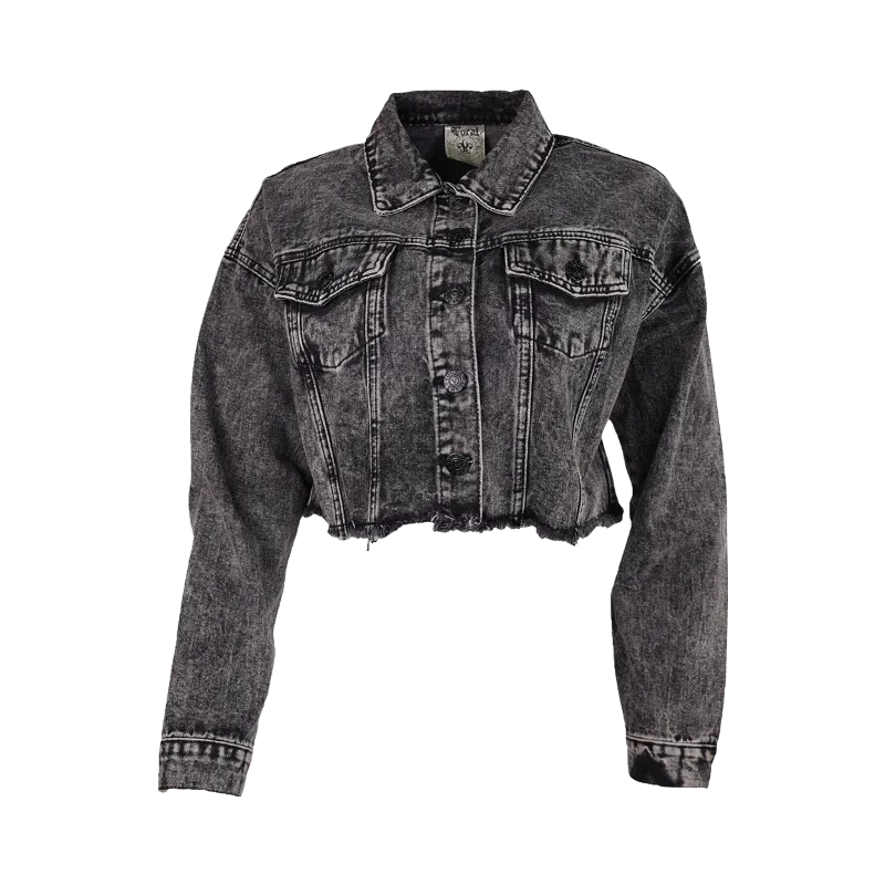 Rhinestone Fringe Denim Jacket - Black