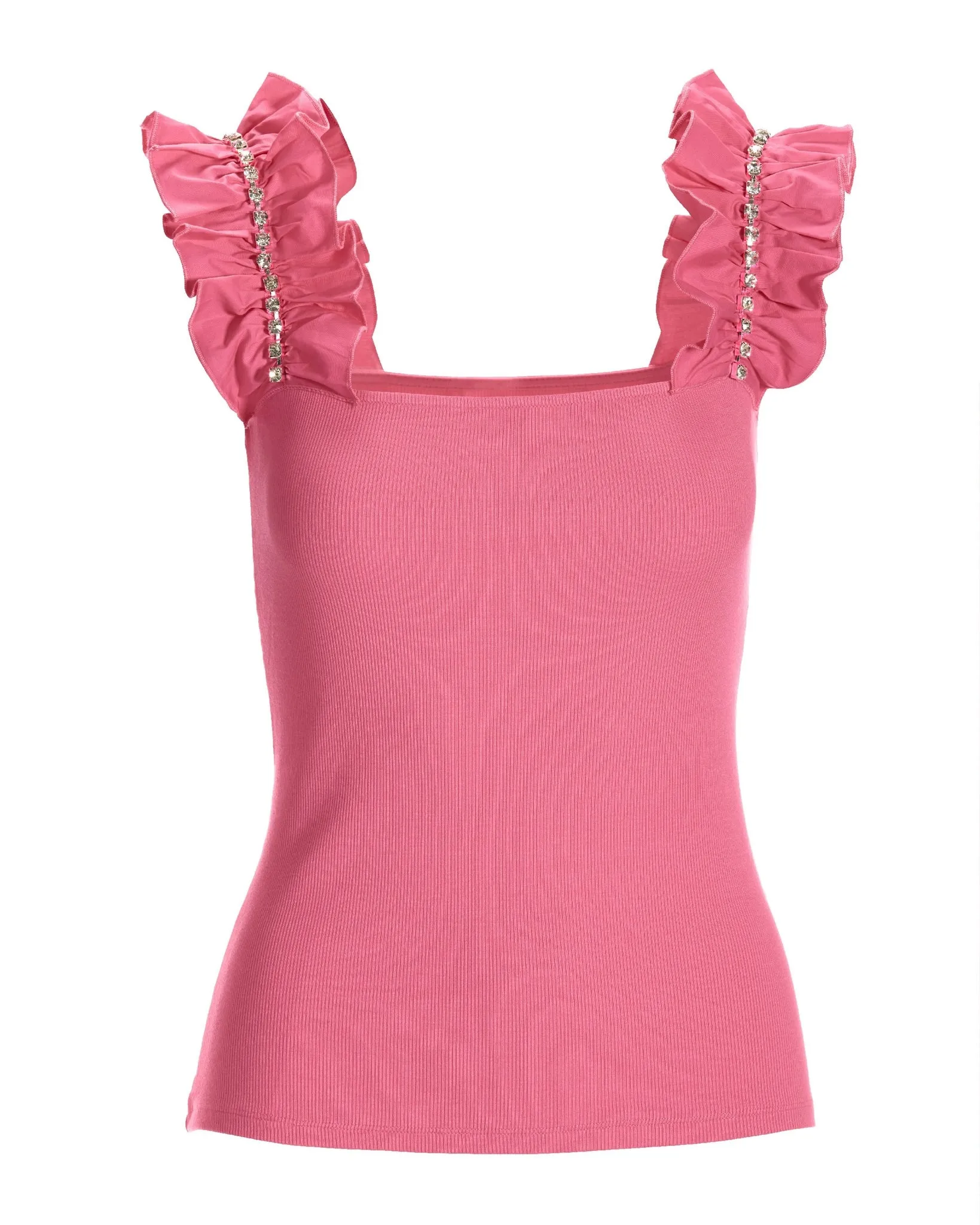 Rhinestone Ruffle Sleeve Tank Top Aurora Pink