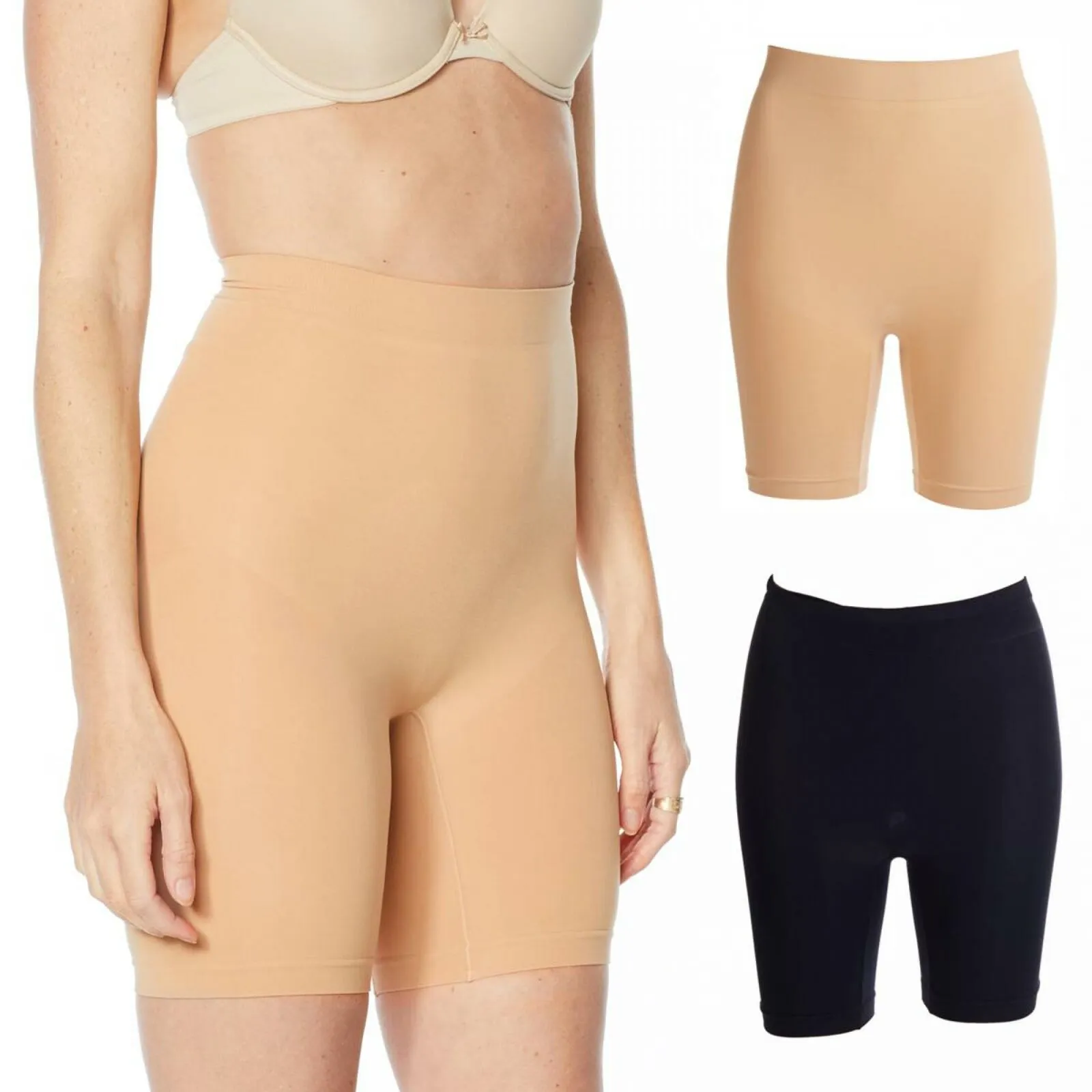 Rhonda Shear 2 Pack Lightweight Longline Shaper Bottoms Black/ Nude Large