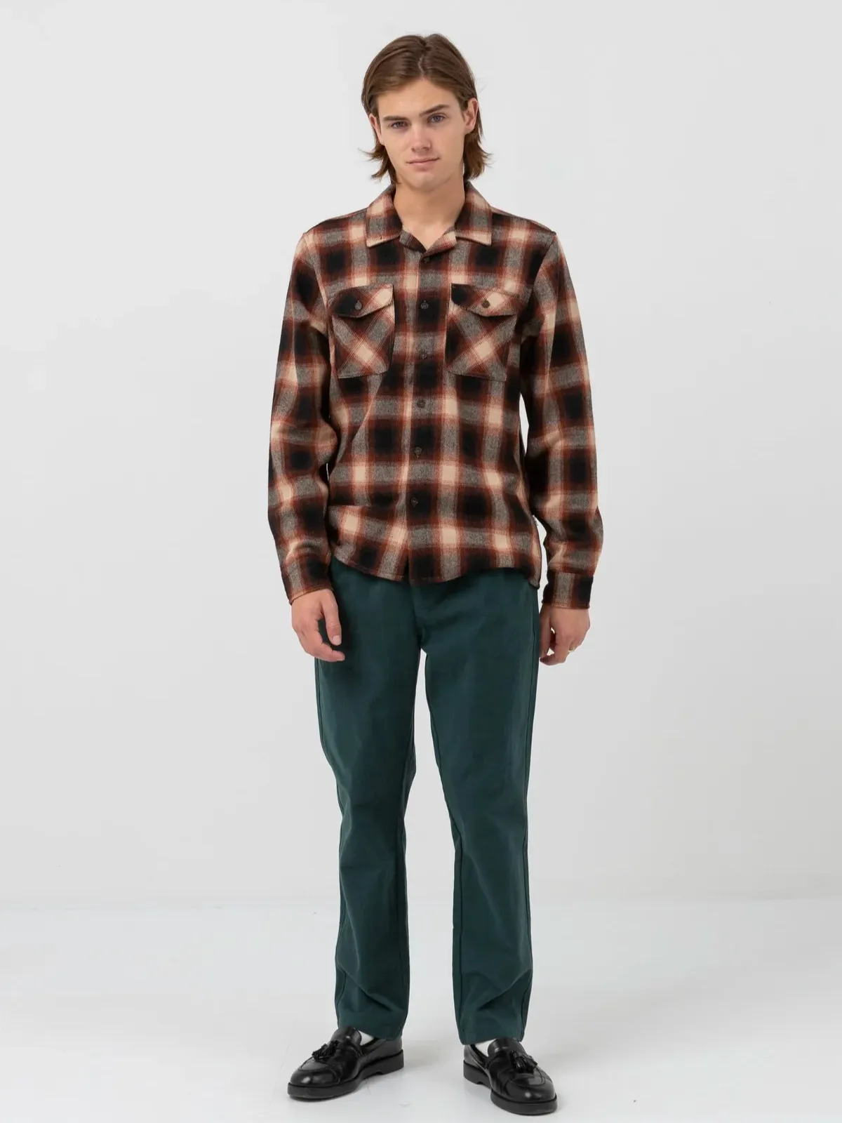 Rhythm Plaid LS Flannel - Rust