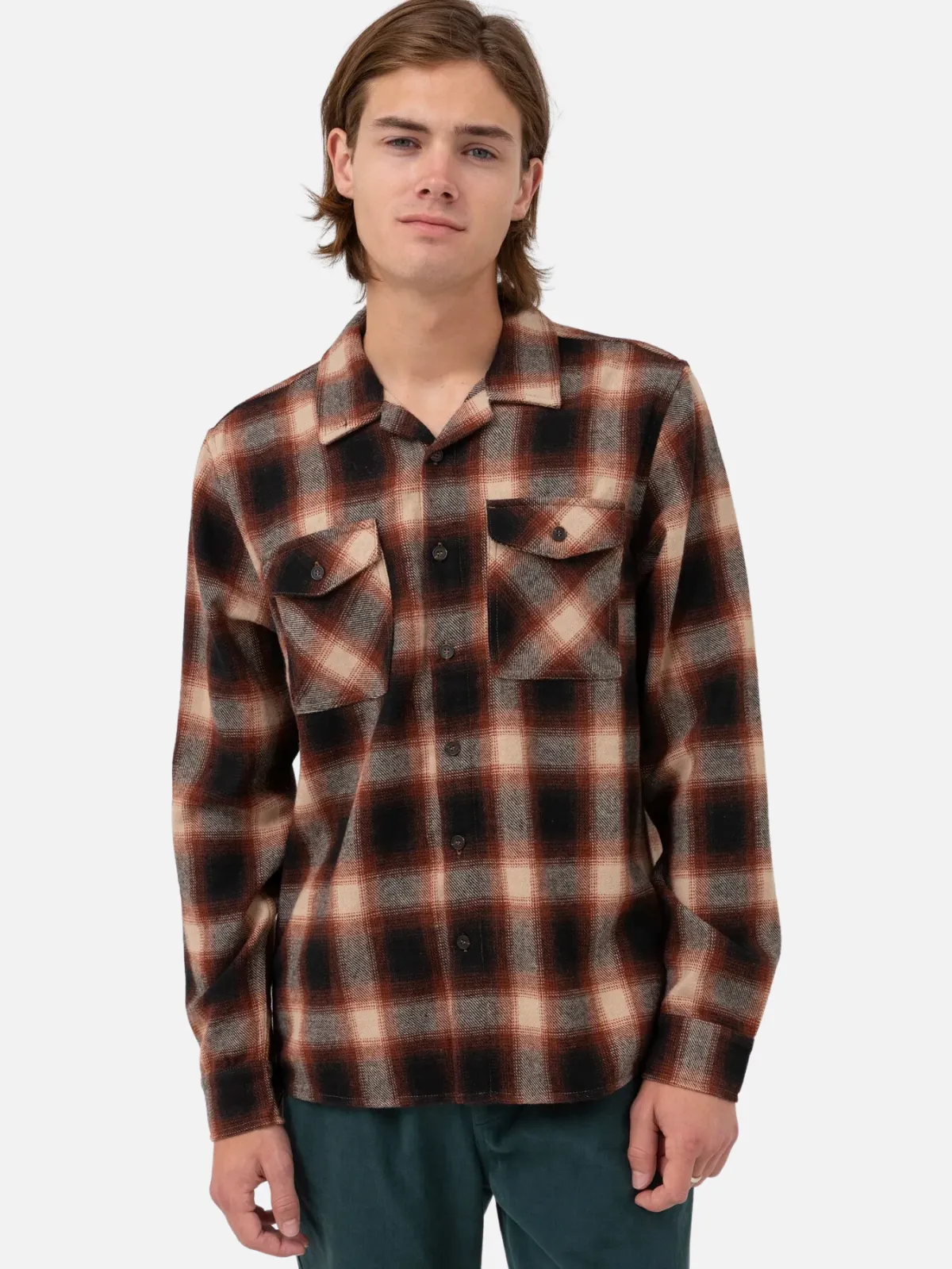 Rhythm Plaid LS Flannel - Rust