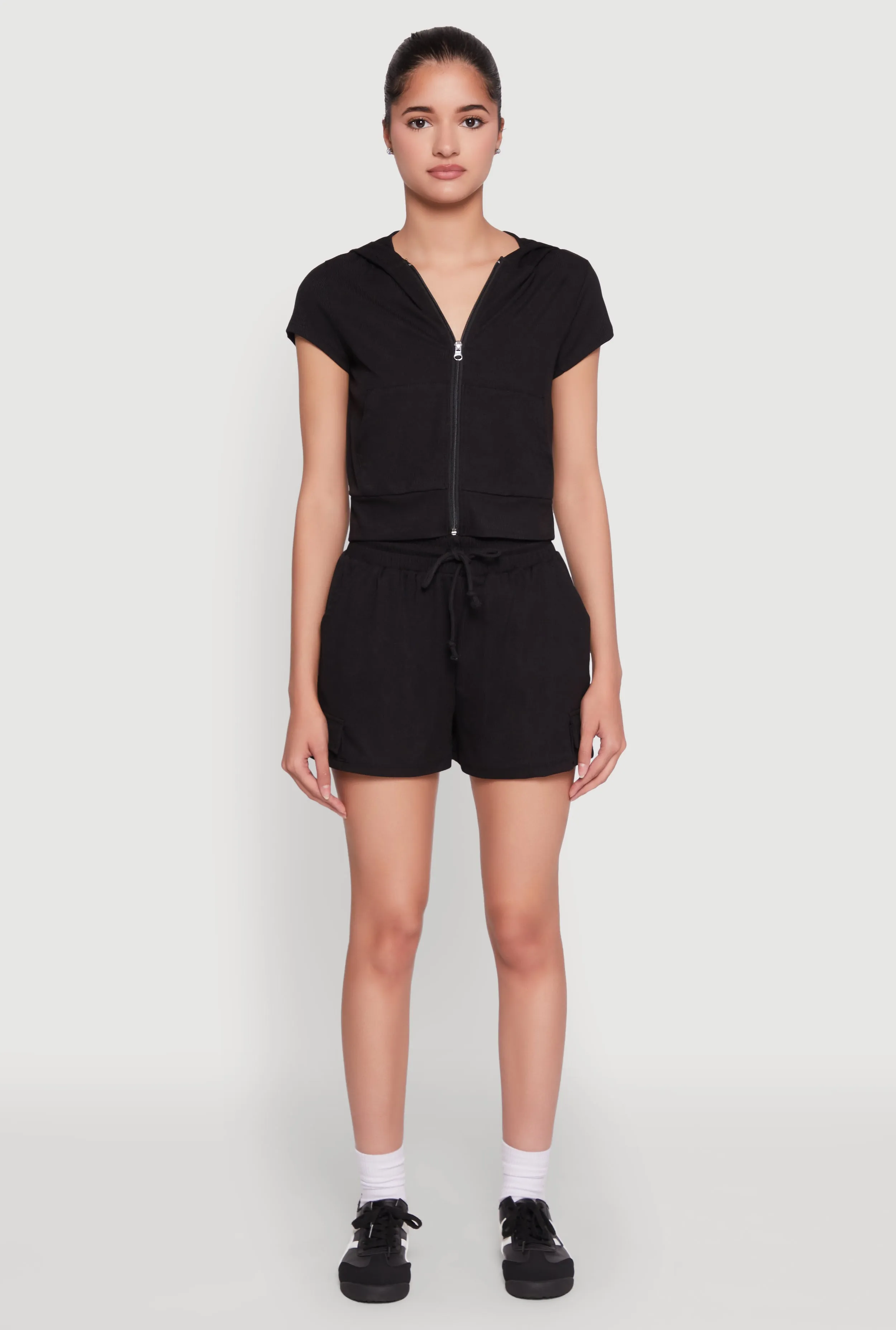 Ribbed Knit Drawstring Shorts