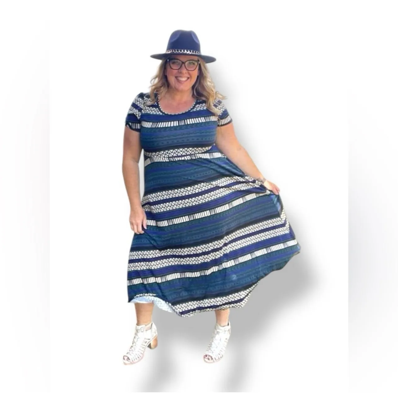 Riley - Black Green Blue Geo Boho Stripe
