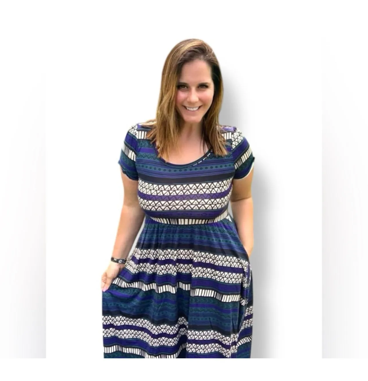 Riley - Black Green Blue Geo Boho Stripe