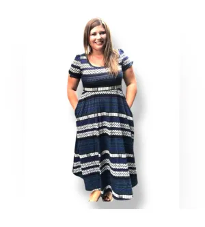 Riley - Black Green Blue Geo Boho Stripe