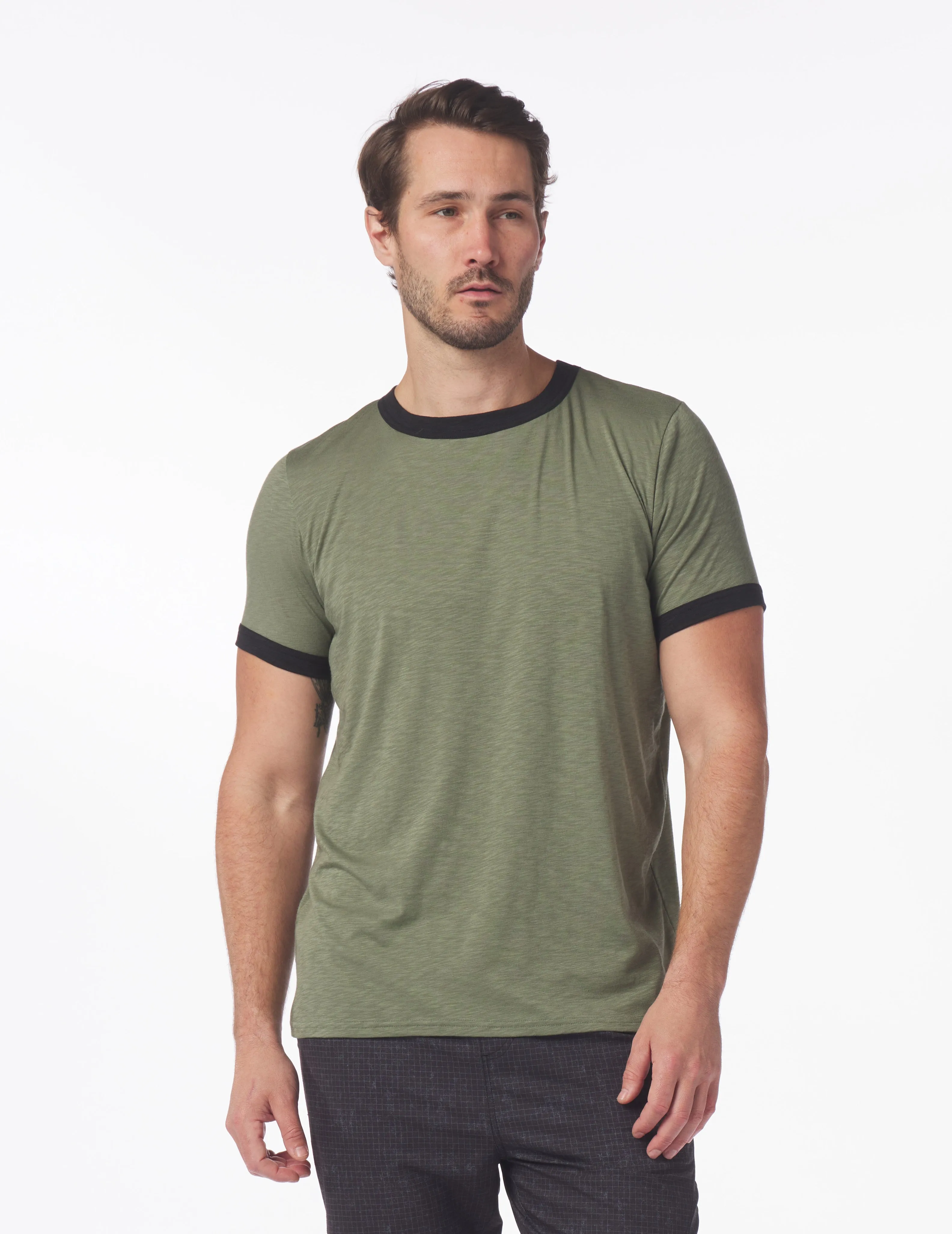 Ringer Tee: Moss Heather