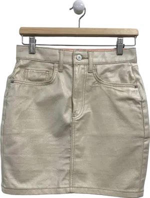 River Island Beige Denim Mini Skirt UK 6