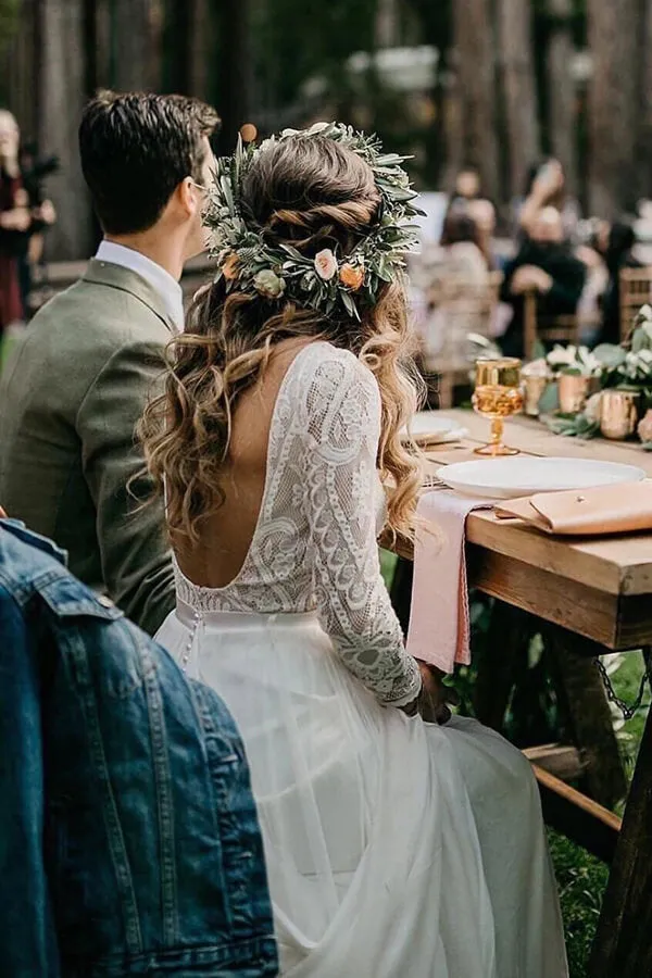 Romantic Vintage Lace Scoop Long Sleeves Wedding Dresses, Bridal Gowns, SW424