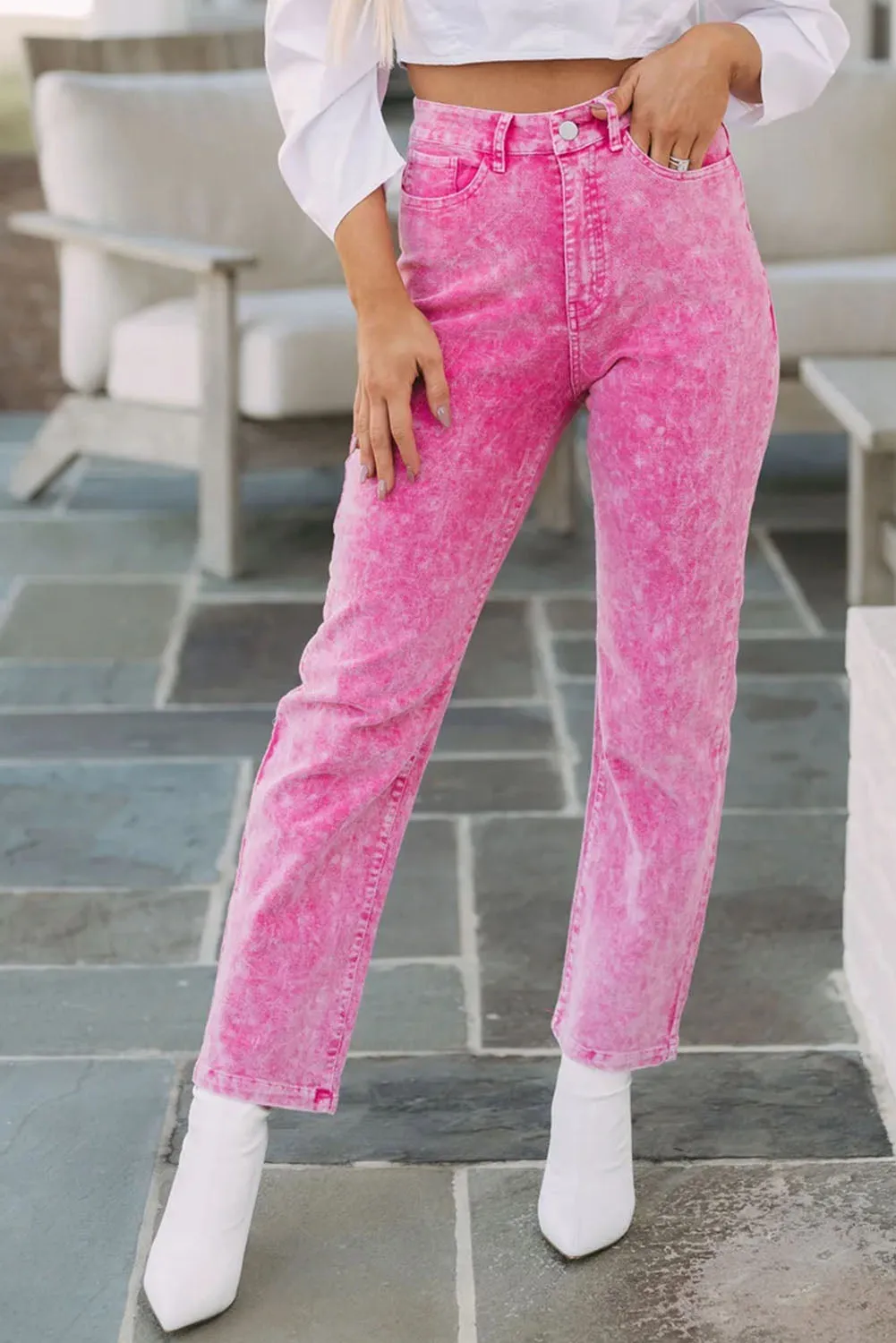 Rose Mid-Waist Pocketed Button Casual Jeans