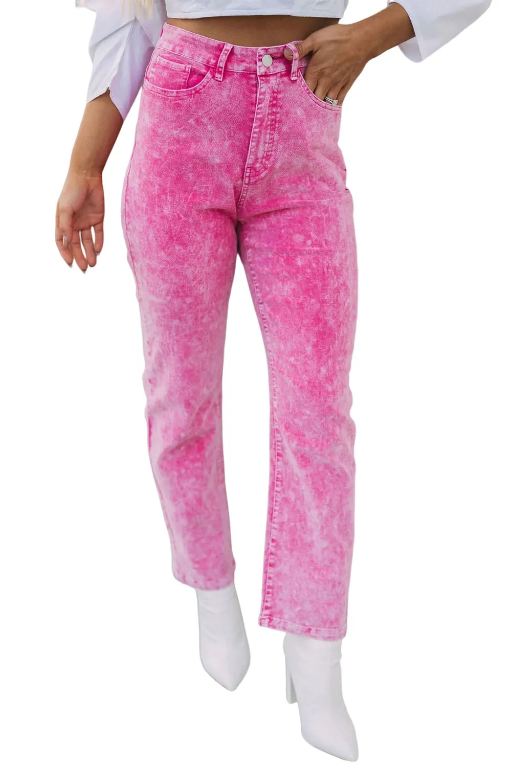 Rose Mid-Waist Pocketed Button Casual Jeans