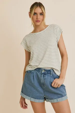 ROUND NECK SHORT SLEEVE STRIPE TOP