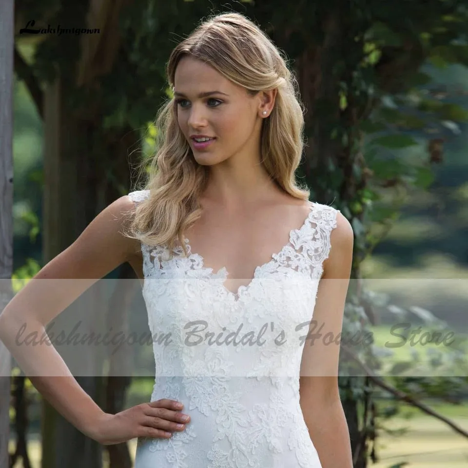 Roycebridal Lakshmigown Vintage Lace Little Mermaid Wedding Dress 2021 Sheer Illusion Sexy Bridal Dress Vestidos Largos Country Wedding Gown