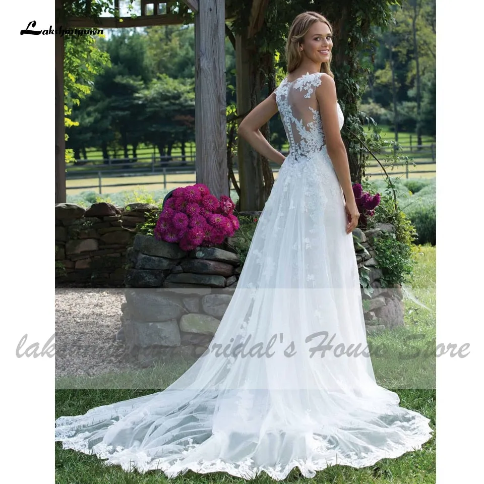Roycebridal Lakshmigown Vintage Lace Little Mermaid Wedding Dress 2021 Sheer Illusion Sexy Bridal Dress Vestidos Largos Country Wedding Gown